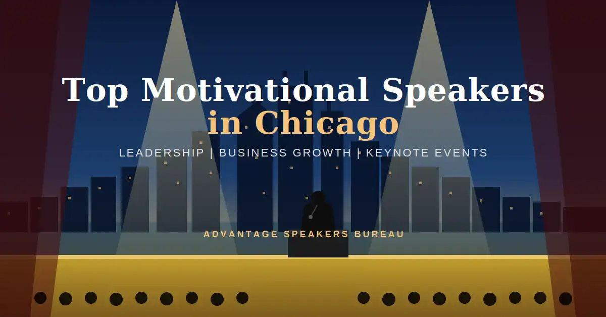 Keynote speaker on stage under spotlights at a Chicago motivational speaking event