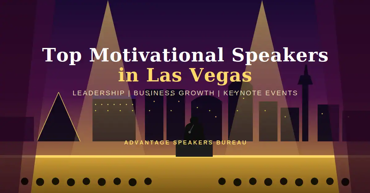 Keynote speaker on stage under spotlights at a Las Vegas motivational speaking event