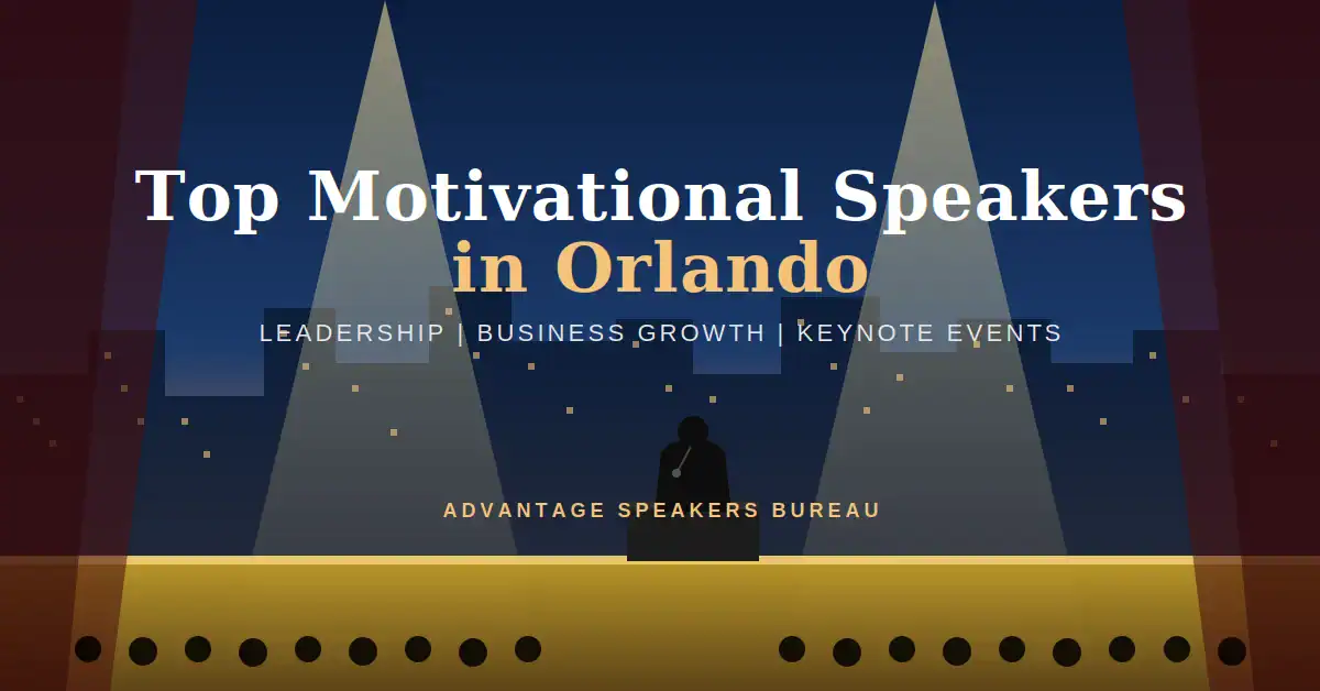 Keynote speaker on stage under spotlights at an Orlando motivational speaking event