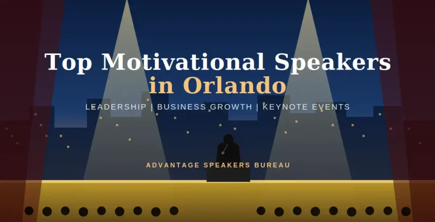 Keynote speaker on stage under spotlights at an Orlando motivational speaking event